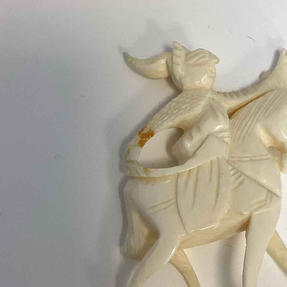 Hand Made Wooden Chess Board + Oriental Carved Chess Set Pieces featuring a detailed rider on horseback.